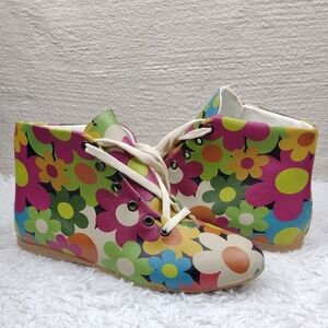 Goby Colorful Floral Textile Round Toe Lace Up Flat High-Top Sneaker Shoe